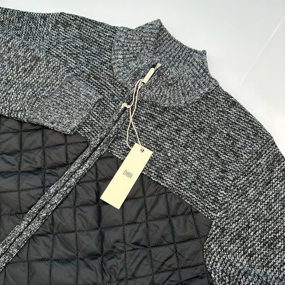 DiBi Men's Full Zip‎ Patchwork Quilted Cardigan Sweater, Size Small, Dark Gray